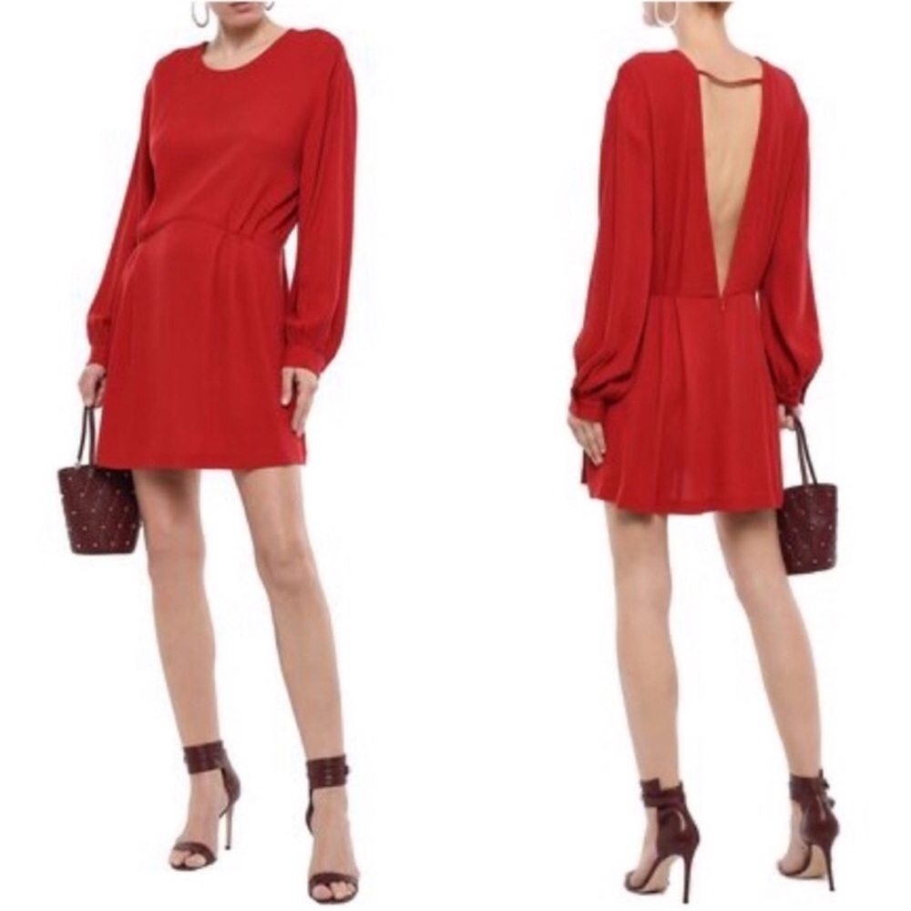 IRO Broken Open Back Relax Long Sleeve Red Mini Dress size 36/US 4